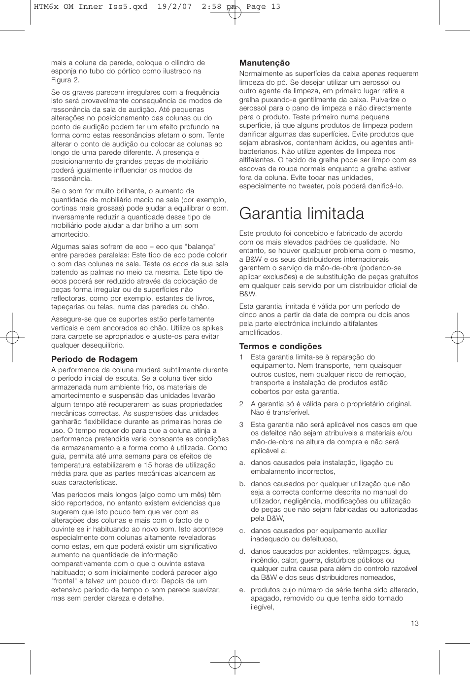 Garantia limitada | Bowers & Wilkins HTM61 User Manual | Page 16 / 44