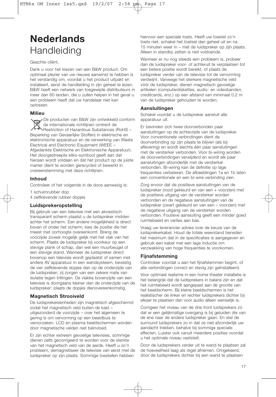 Nederlands handleiding | Bowers & Wilkins HTM61 User Manual | Page 20 / 44