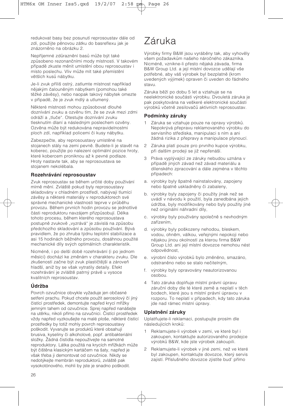 Záruka | Bowers & Wilkins HTM61 User Manual | Page 29 / 44