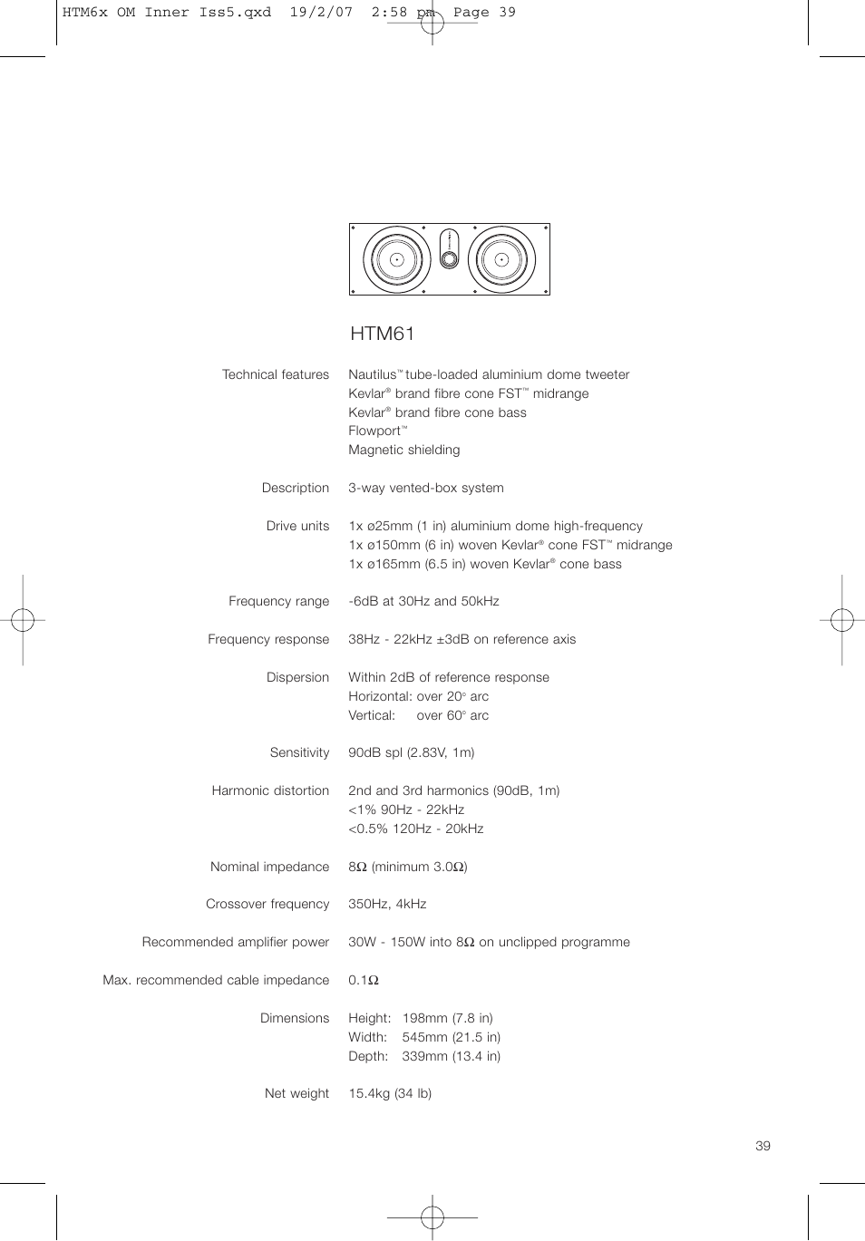 Htm62 htm61, Htm61 | Bowers & Wilkins HTM61 User Manual | Page 42 / 44