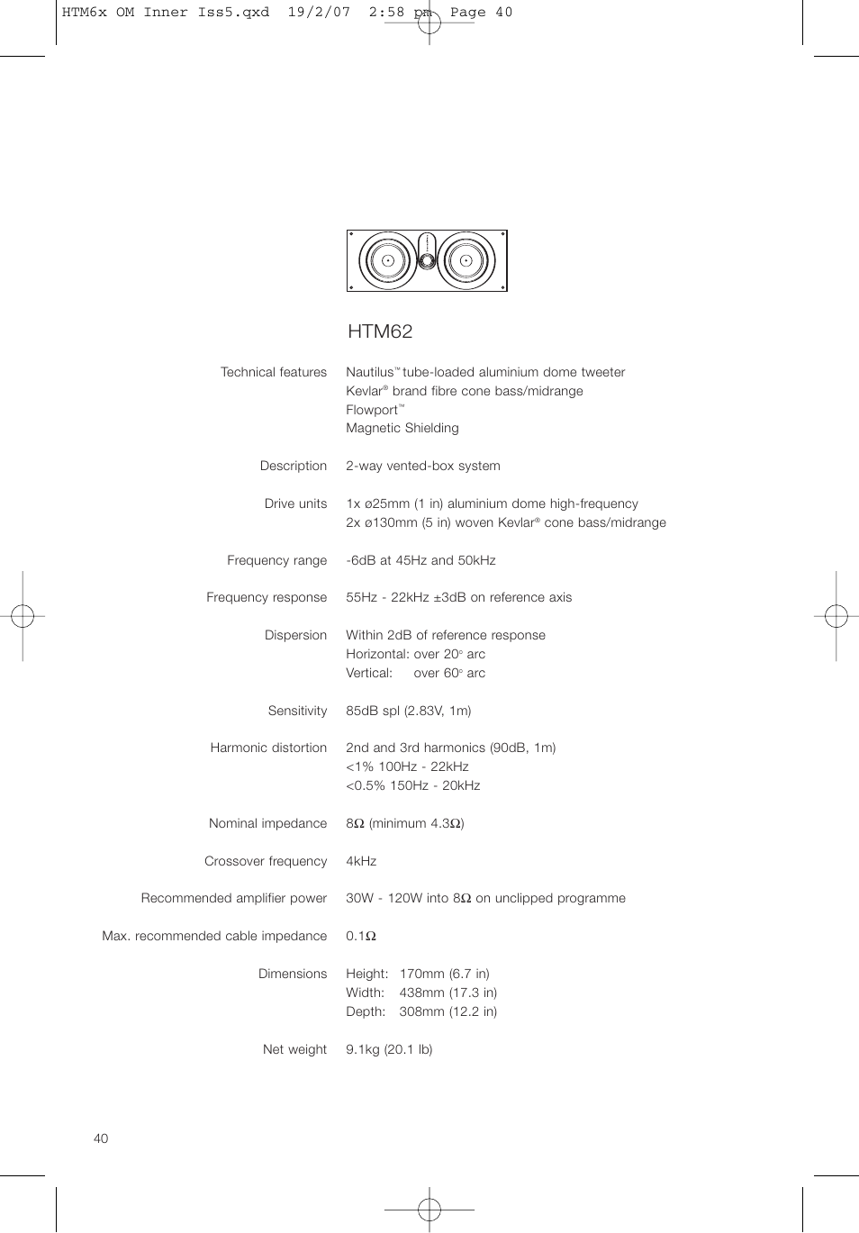 Htm62 htm61, Htm62 | Bowers & Wilkins HTM61 User Manual | Page 43 / 44