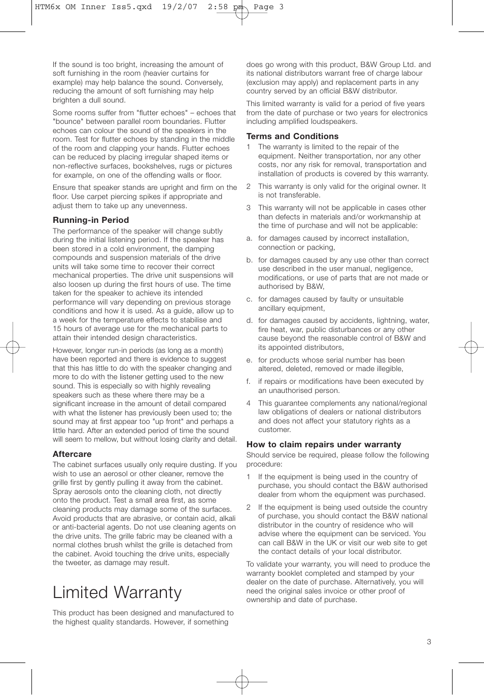 Limited warranty | Bowers & Wilkins HTM61 User Manual | Page 6 / 44