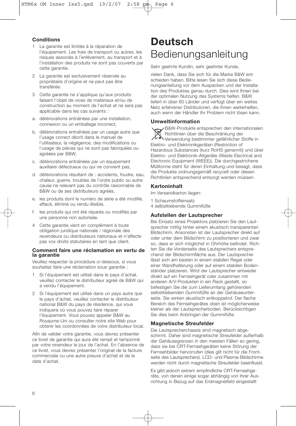 Deutsch bedienungsanleitung | Bowers & Wilkins HTM61 User Manual | Page 9 / 44