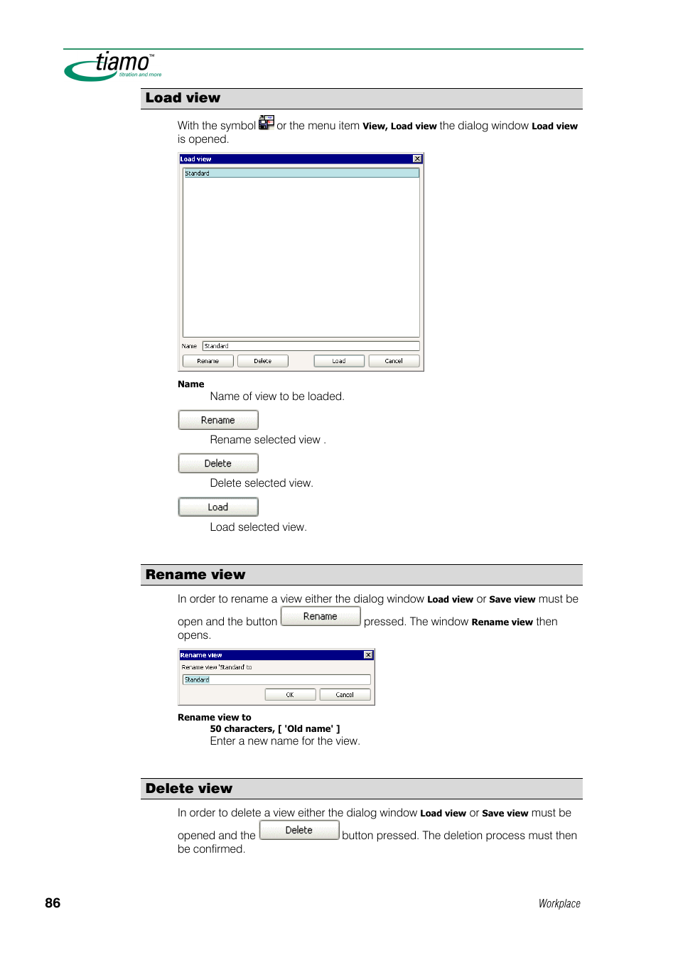 Load view, Rename view, Delete view | Metrohm tiamo 1.0 Manual User Manual | Page 110 / 714