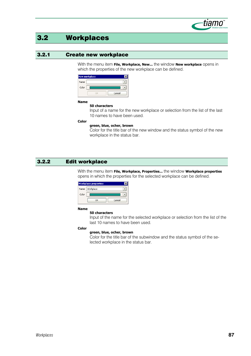 2 workplaces, 1 create new workplace, 2 edit workplace | Metrohm tiamo 1.0 Manual User Manual | Page 111 / 714