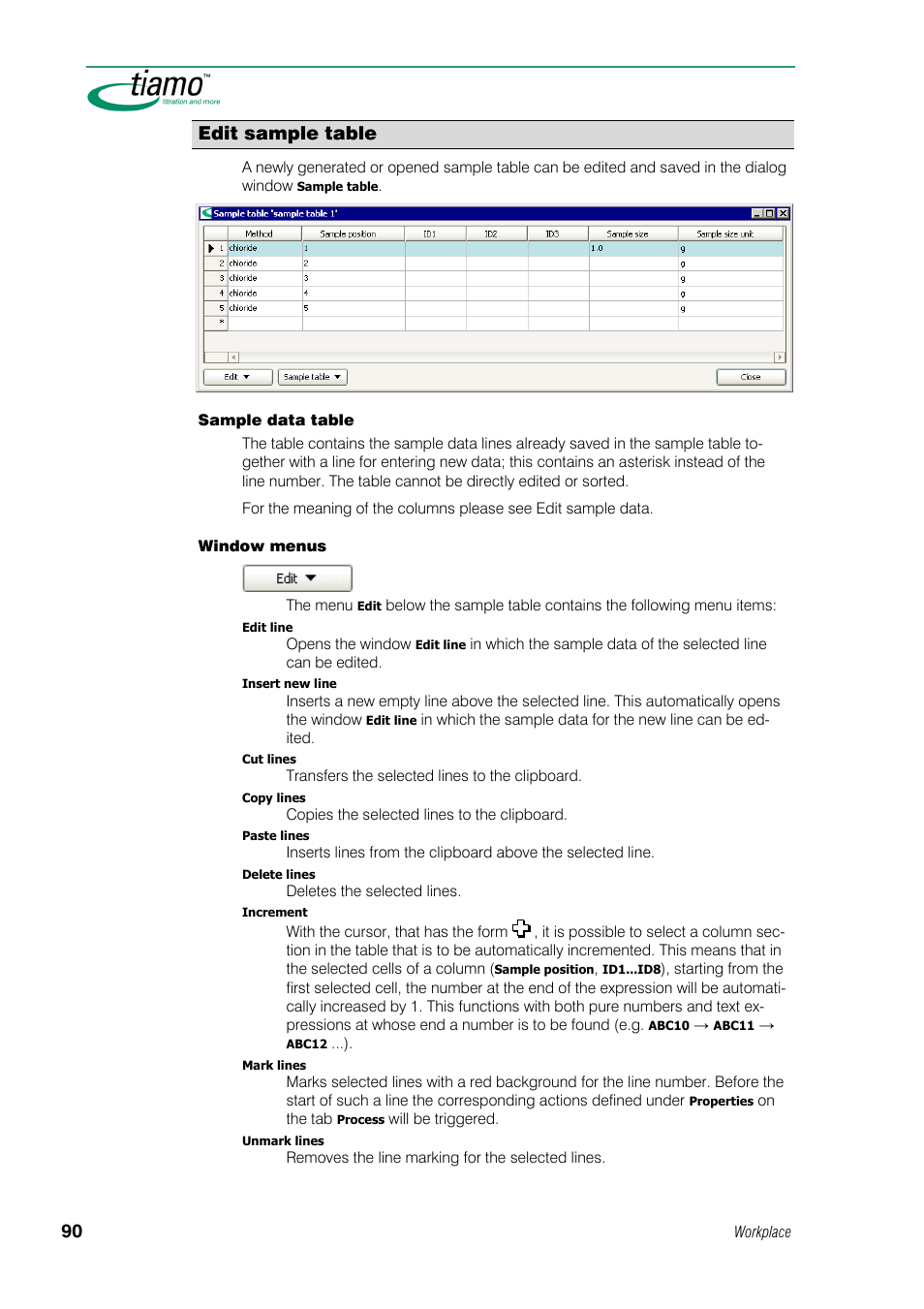 Edit sample table | Metrohm tiamo 1.0 Manual User Manual | Page 114 / 714