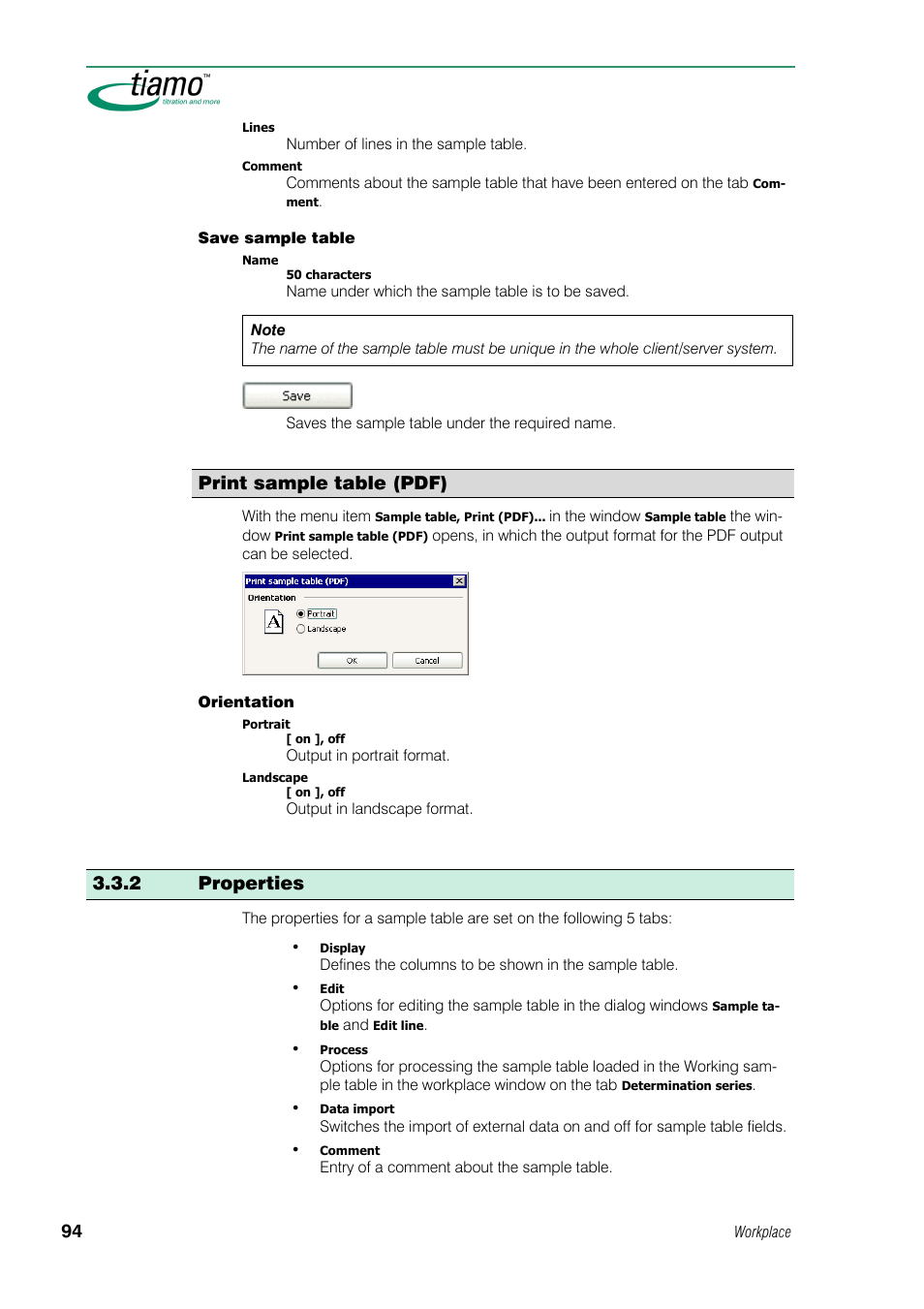 2 properties, Print sample table (pdf) | Metrohm tiamo 1.0 Manual User Manual | Page 118 / 714