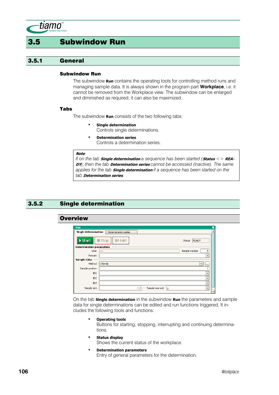 5 subwindow run, 1 general, 2 single determination | Metrohm tiamo 1.0 Manual User Manual | Page 130 / 714