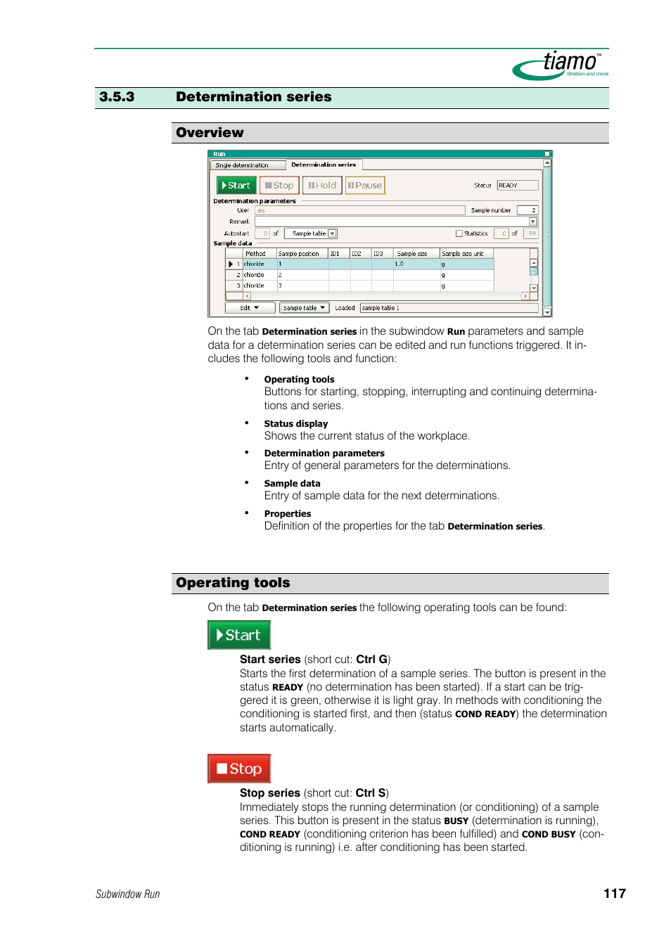 3 determination series, 3 determination series overview, Operating tools | Metrohm tiamo 1.0 Manual User Manual | Page 141 / 714
