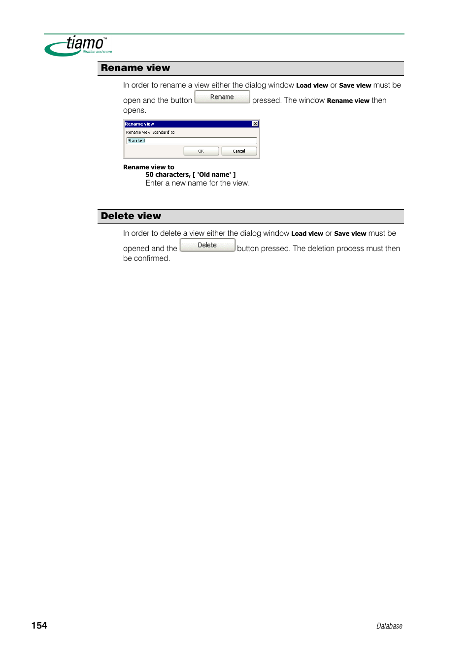 Rename view, Delete view | Metrohm tiamo 1.0 Manual User Manual | Page 178 / 714