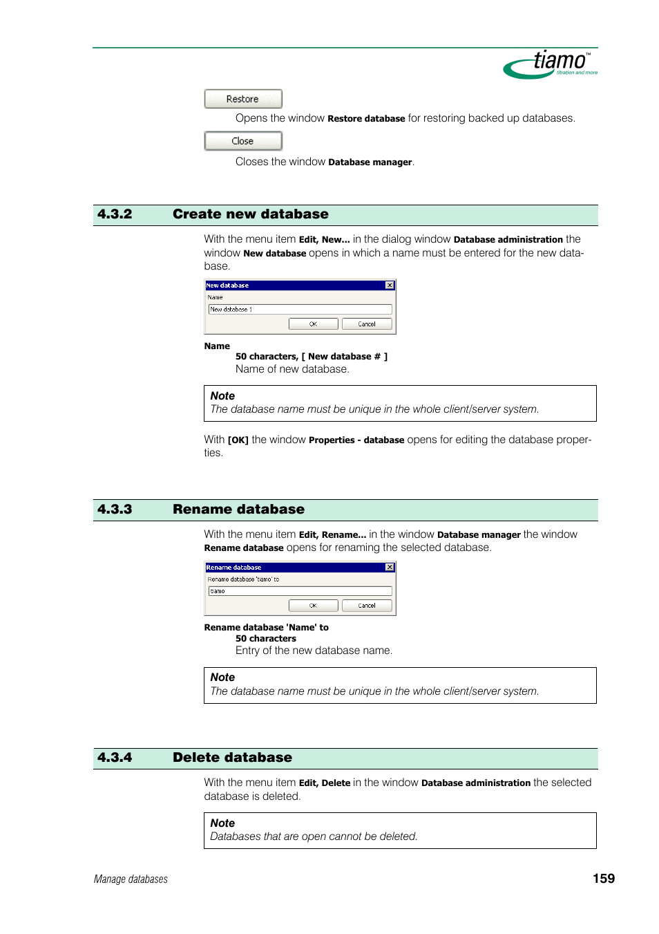 2 create new database, 3 rename database, 4 delete database | Metrohm tiamo 1.0 Manual User Manual | Page 183 / 714