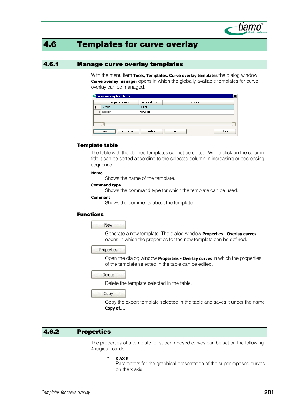 6 templates for curve overlay, 1 manage curve overlay templates, 2 properties | Metrohm tiamo 1.0 Manual User Manual | Page 225 / 714