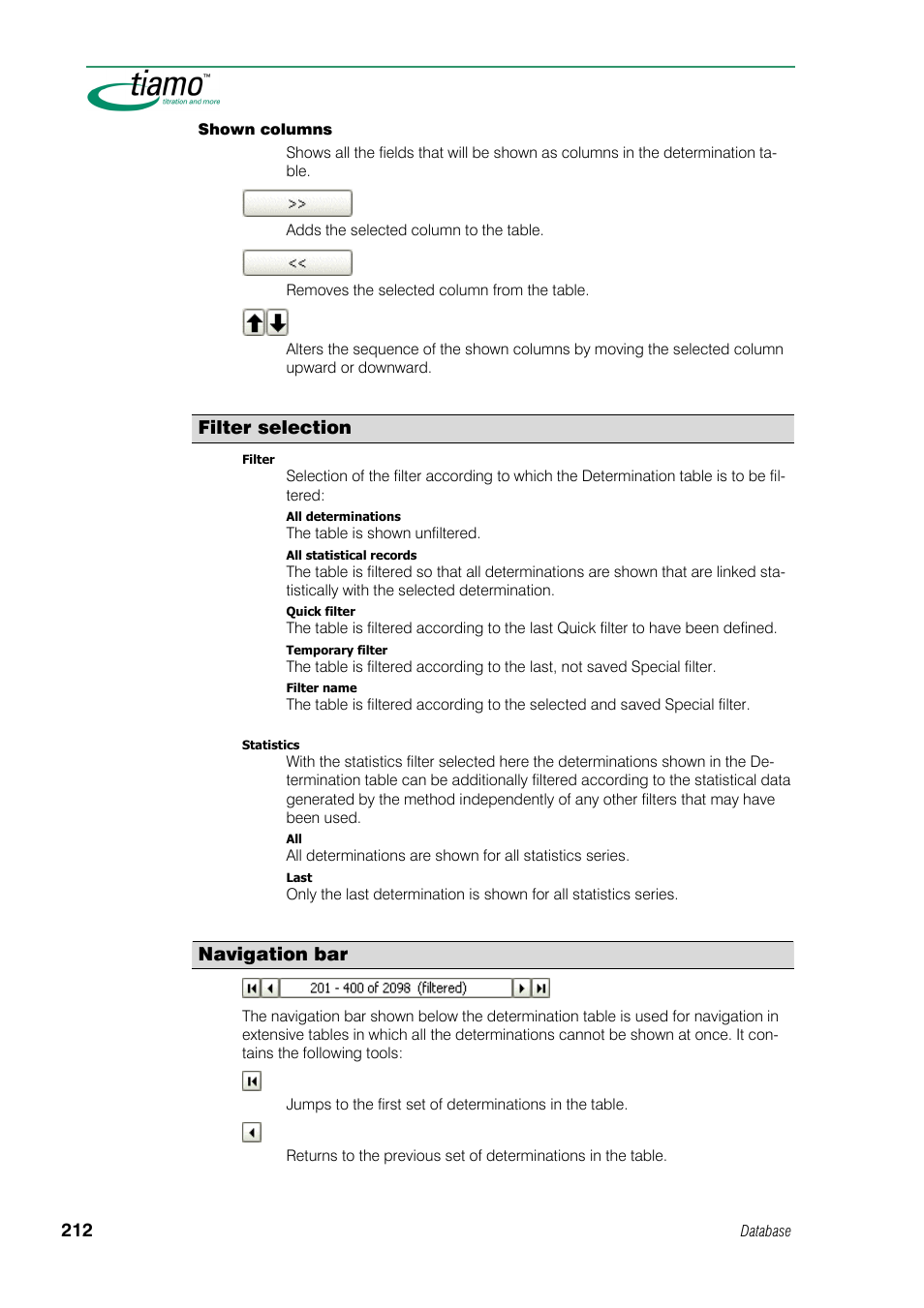 Filter selection, Navigation bar | Metrohm tiamo 1.0 Manual User Manual | Page 236 / 714