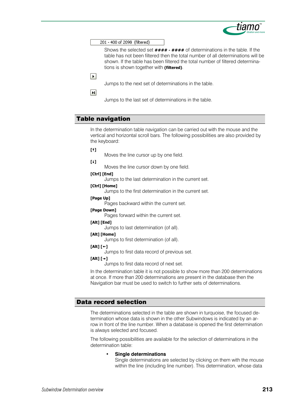 Table navigation, Data record selection | Metrohm tiamo 1.0 Manual User Manual | Page 237 / 714