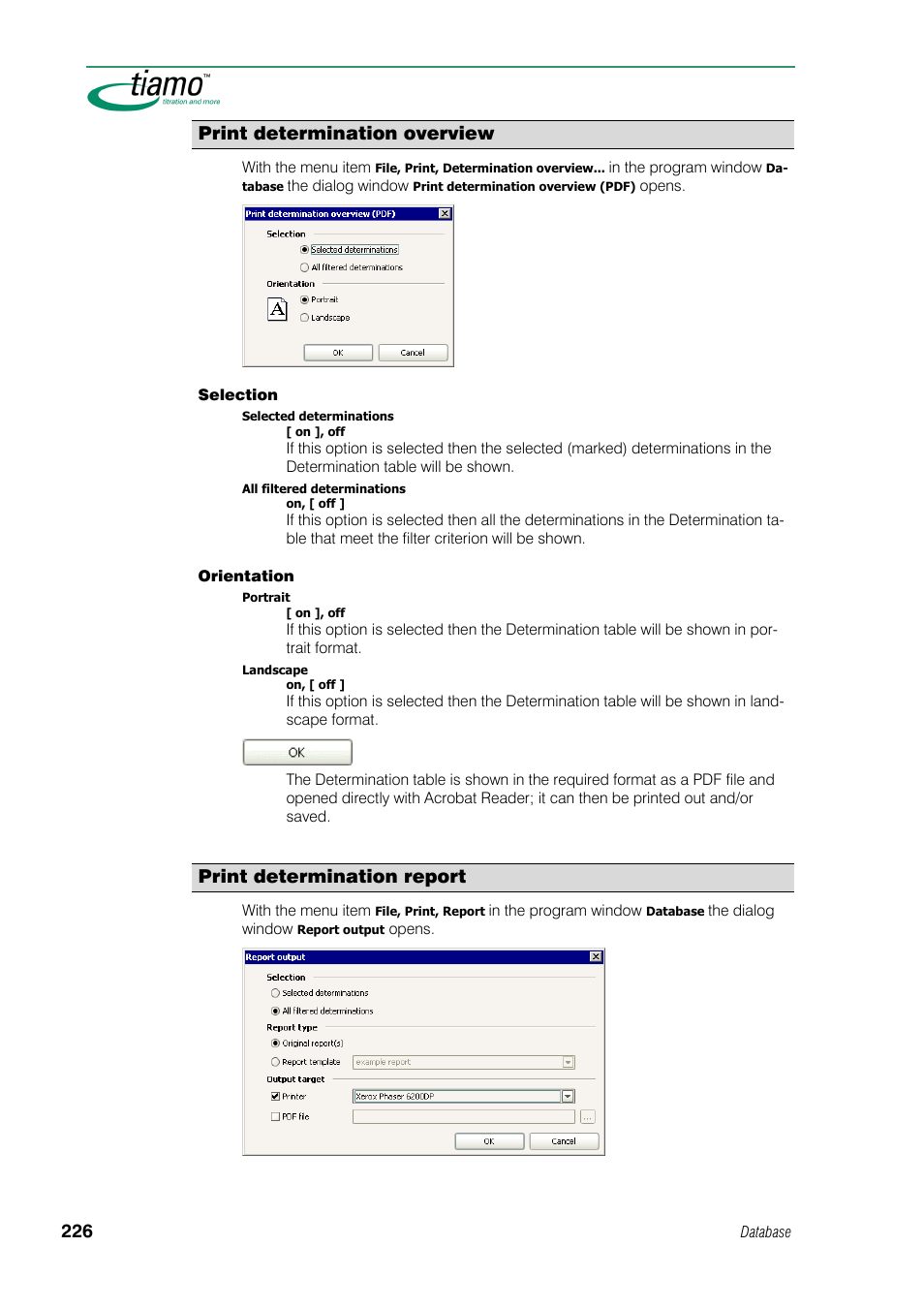 Print determination overview, Print determination report | Metrohm tiamo 1.0 Manual User Manual | Page 250 / 714