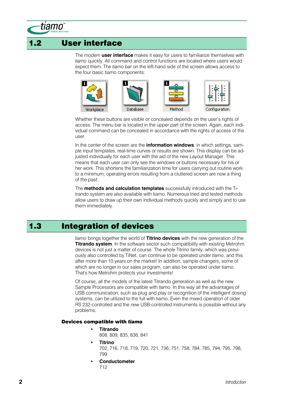 2 user interface, 3 integration of devices | Metrohm tiamo 1.0 Manual User Manual | Page 26 / 714