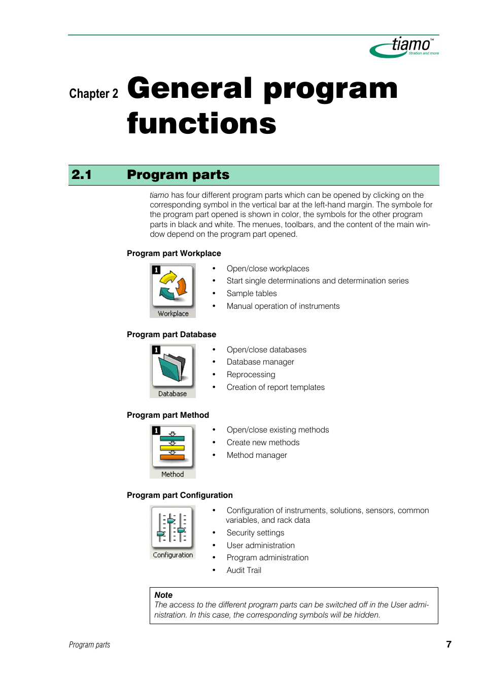 2 general program functions, 1 program parts, General program functions | Chapter 2 | Metrohm tiamo 1.0 Manual User Manual | Page 31 / 714