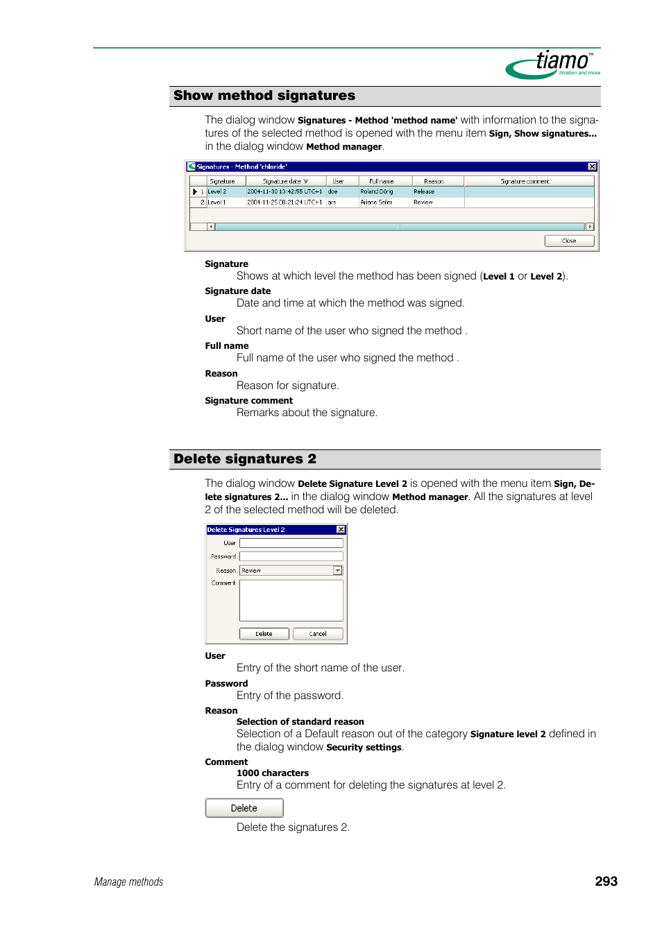 Show method signatures, Delete signatures 2 | Metrohm tiamo 1.0 Manual User Manual | Page 317 / 714