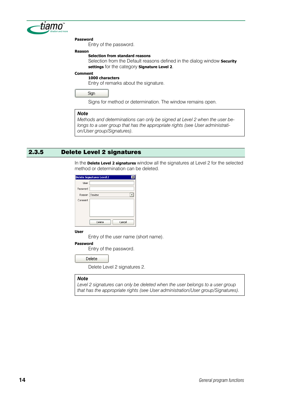 5 delete level 2 signatures | Metrohm tiamo 1.0 Manual User Manual | Page 38 / 714