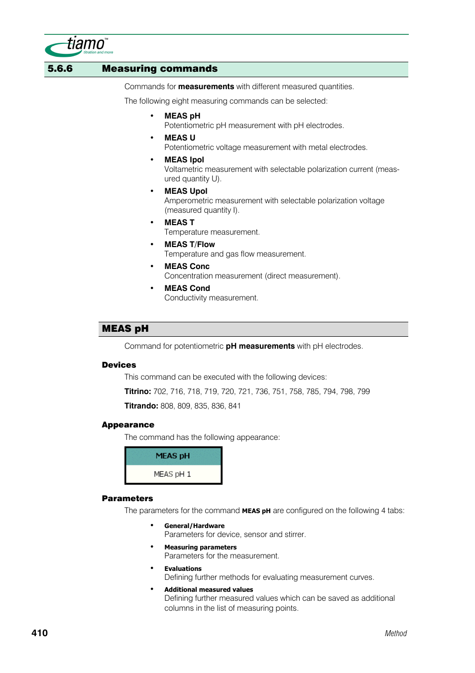 6 measuring commands, Meas ph | Metrohm tiamo 1.0 Manual User Manual | Page 434 / 714