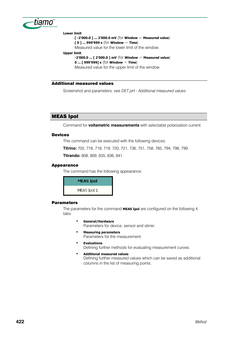 Meas ipol | Metrohm tiamo 1.0 Manual User Manual | Page 446 / 714