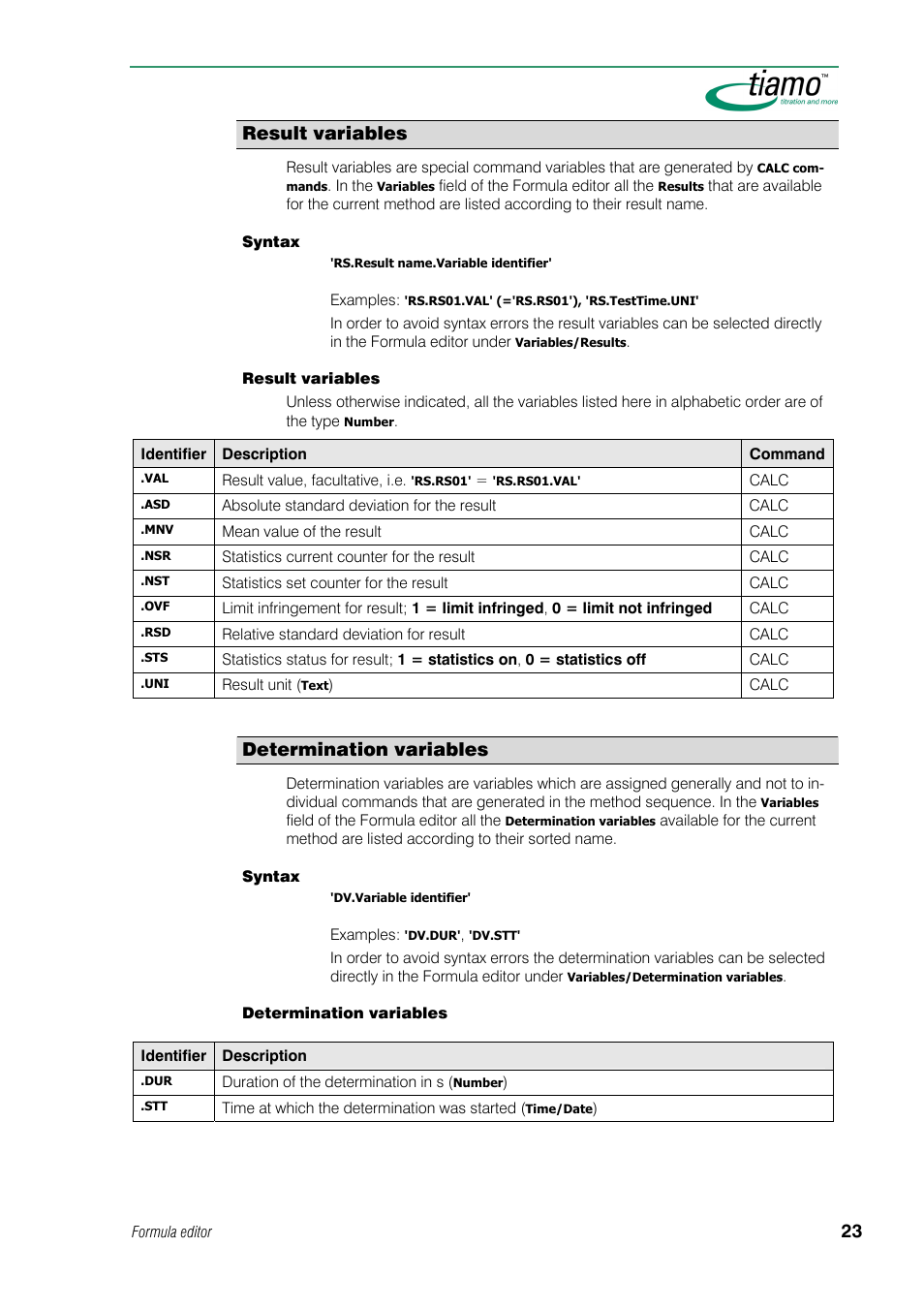 Result variables, Determination variables | Metrohm tiamo 1.0 Manual User Manual | Page 47 / 714