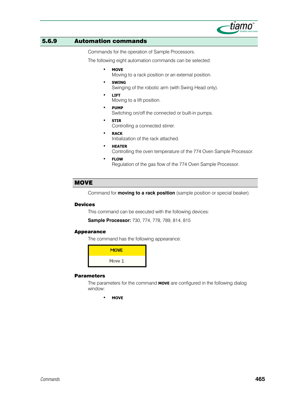 9 automation commands, Move | Metrohm tiamo 1.0 Manual User Manual | Page 489 / 714