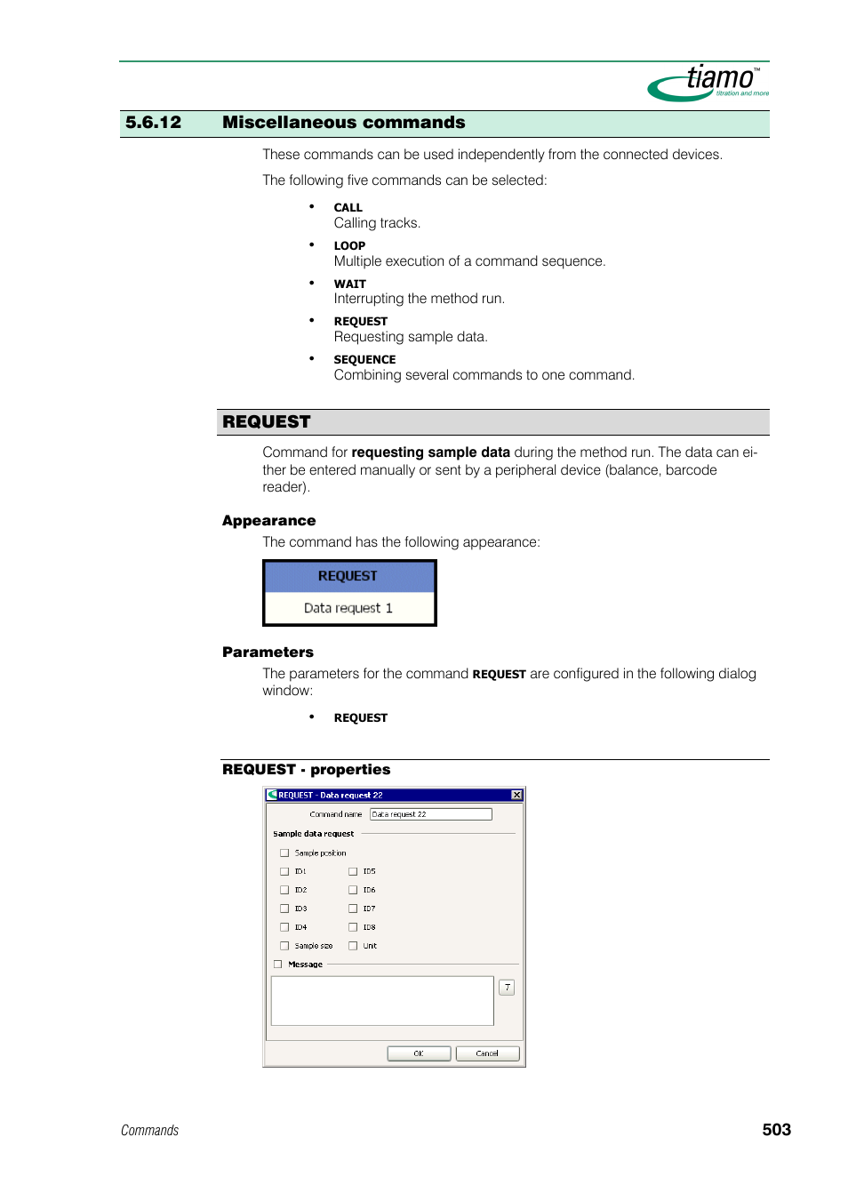 12 miscellaneous commands, Request | Metrohm tiamo 1.0 Manual User Manual | Page 527 / 714