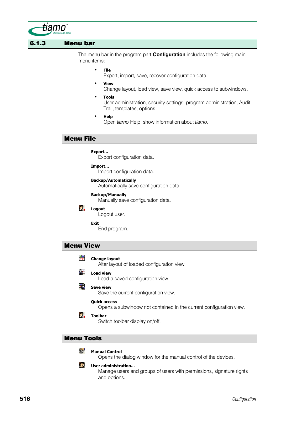 3 menu bar, Menu file, Menu view | Menu tools | Metrohm tiamo 1.0 Manual User Manual | Page 540 / 714