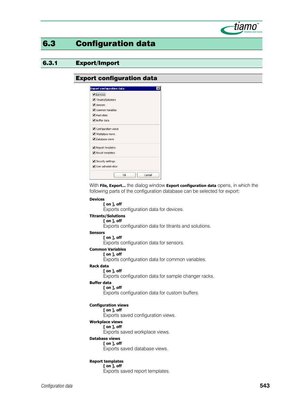 3 configuration data, 1 export/import, 1 export/import export configuration data | Metrohm tiamo 1.0 Manual User Manual | Page 567 / 714