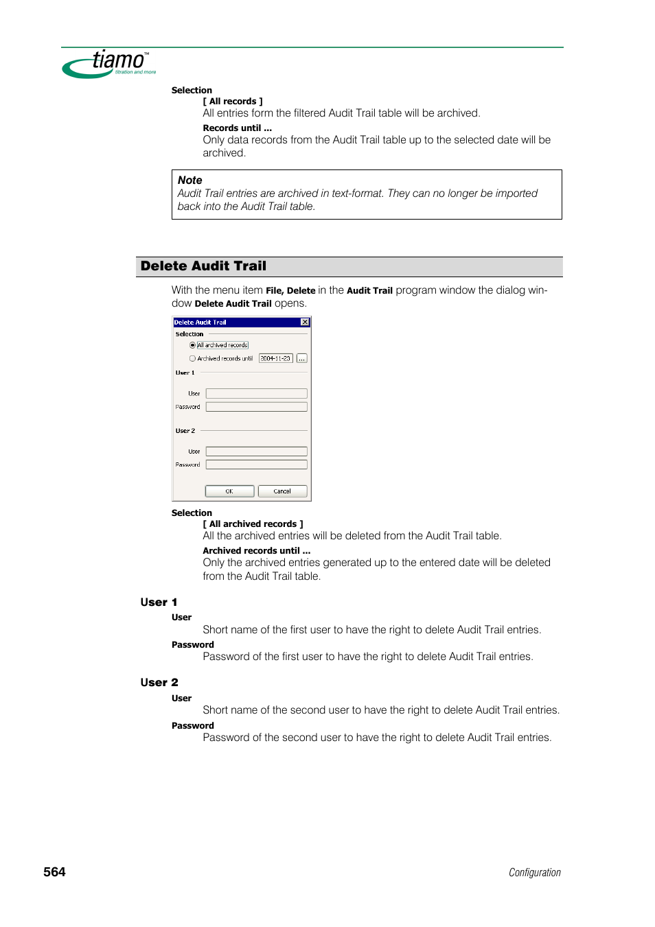 Delete audit trail | Metrohm tiamo 1.0 Manual User Manual | Page 588 / 714