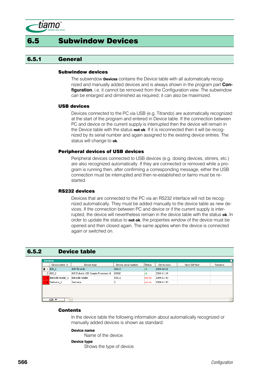 5 subwindow devices, 1 general, 2 device table | Metrohm tiamo 1.0 Manual User Manual | Page 590 / 714