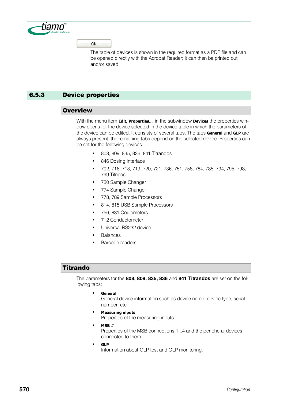 3 device properties, Overview, Titrando | 3 device properties overview | Metrohm tiamo 1.0 Manual User Manual | Page 594 / 714