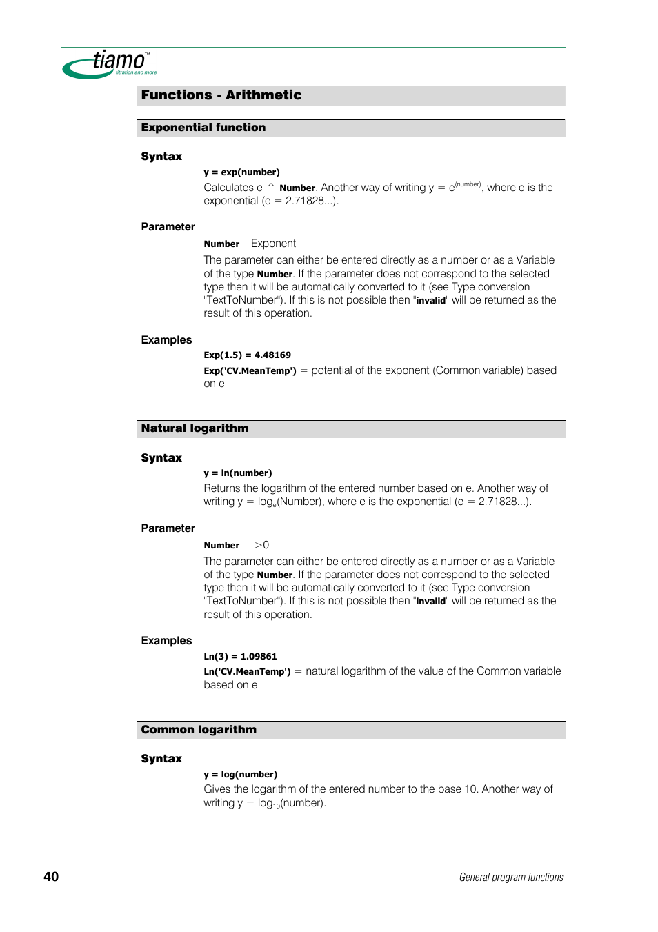 Functions - arithmetic | Metrohm tiamo 1.0 Manual User Manual | Page 64 / 714