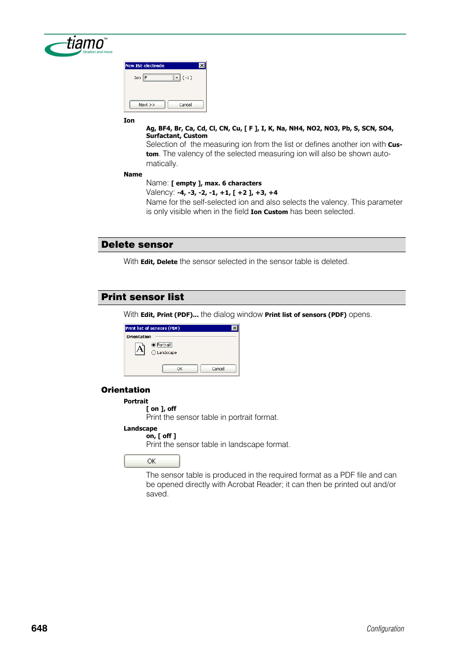 Delete sensor, Print sensor list | Metrohm tiamo 1.0 Manual User Manual | Page 672 / 714