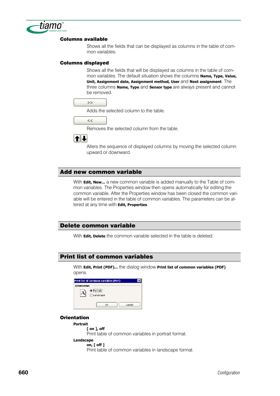 Add new common variable, Delete common variable, Print list of common variables | Metrohm tiamo 1.0 Manual User Manual | Page 684 / 714