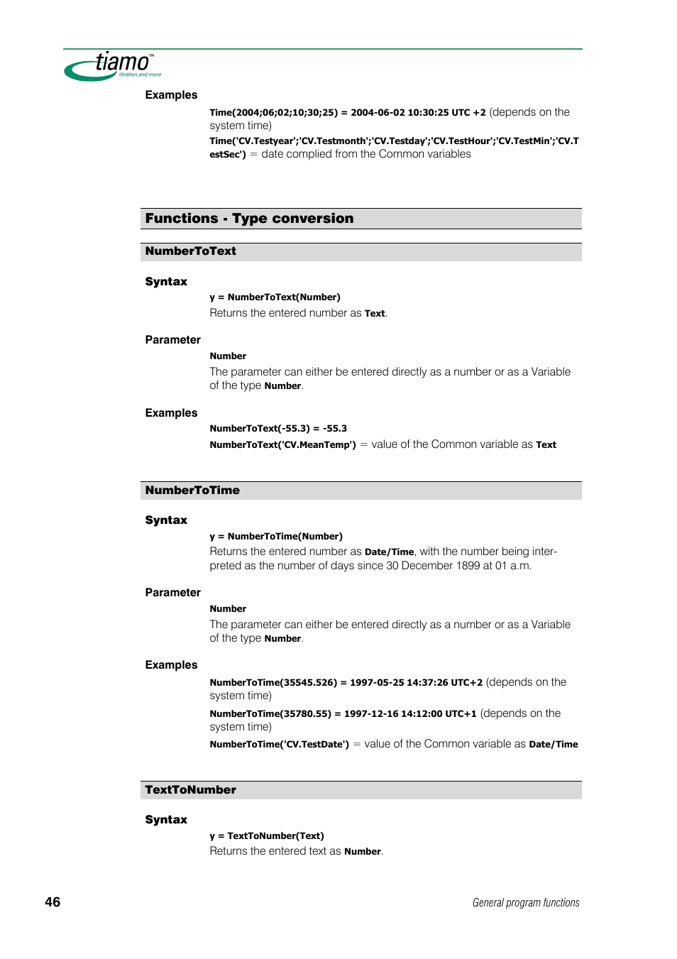 Functions - type conversion | Metrohm tiamo 1.0 Manual User Manual | Page 70 / 714