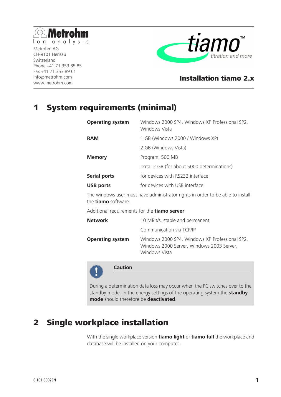 Metrohm tiamo 2.0 Installation User Manual | 13 pages