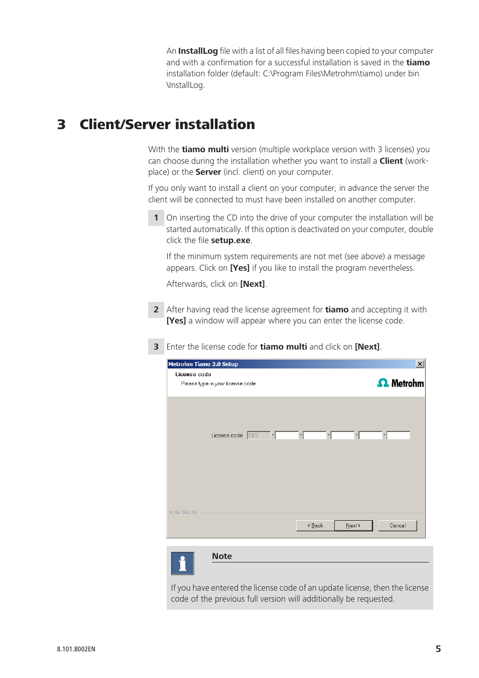 3 client/server installation | Metrohm tiamo 2.0 Installation User Manual | Page 5 / 13