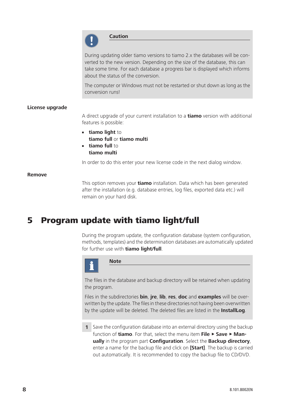 5 program update with tiamo light/full | Metrohm tiamo 2.0 Installation User Manual | Page 8 / 13