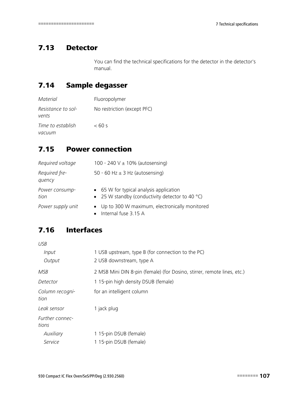 13 detector, 14 sample degasser, 15 power connection | 16 interfaces | Metrohm 930 Compact IC Flex Oven/SeS/PP/Deg User Manual | Page 117 / 124