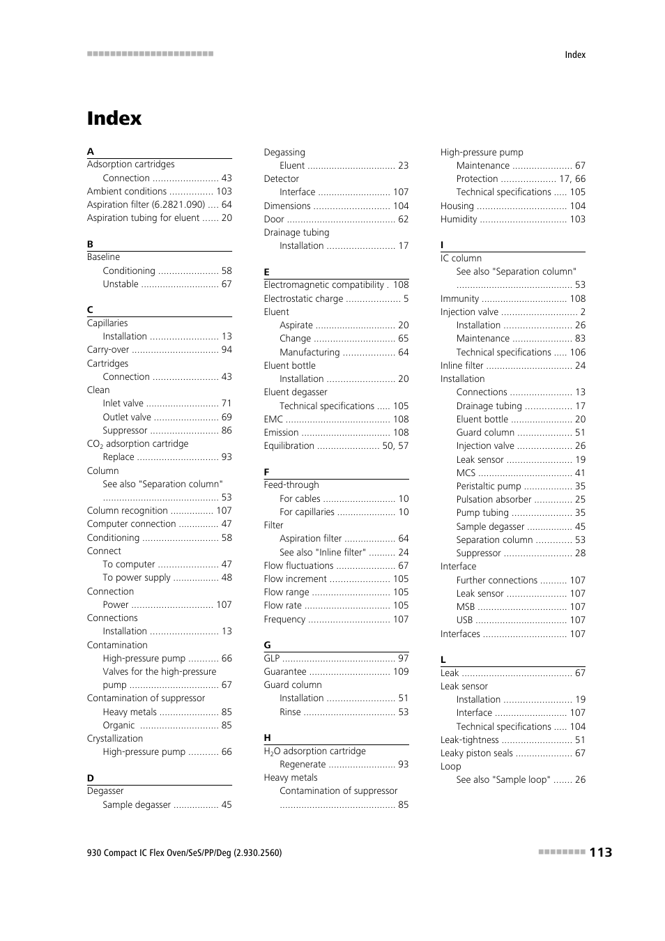 Index | Metrohm 930 Compact IC Flex Oven/SeS/PP/Deg User Manual | Page 123 / 124