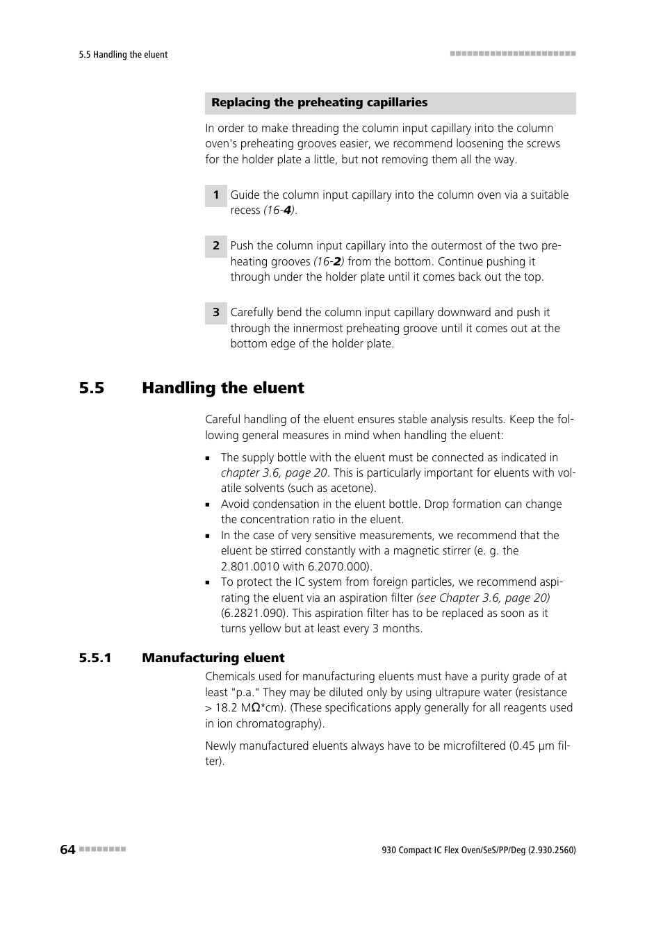 5 handling the eluent, 1 manufacturing eluent, Handling the eluent | Manufacturing eluent | Metrohm 930 Compact IC Flex Oven/SeS/PP/Deg User Manual | Page 74 / 124