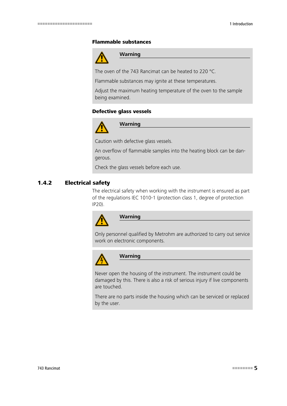 2 electrical safety, Electrical safety | Metrohm 743 Rancimat User Manual | Page 13 / 197