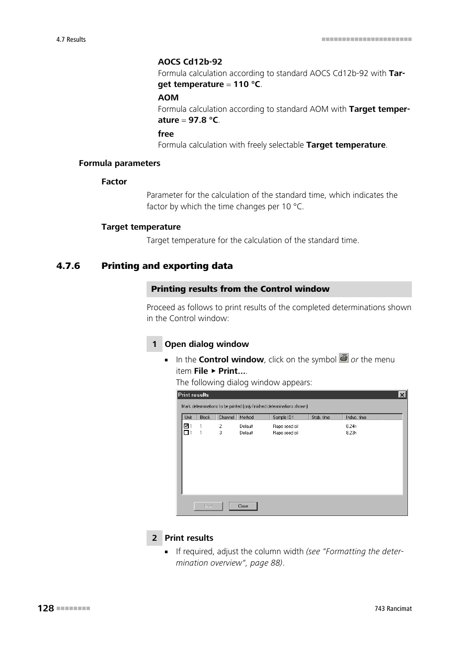 6 printing and exporting data, Printing and exporting data | Metrohm 743 Rancimat User Manual | Page 136 / 197