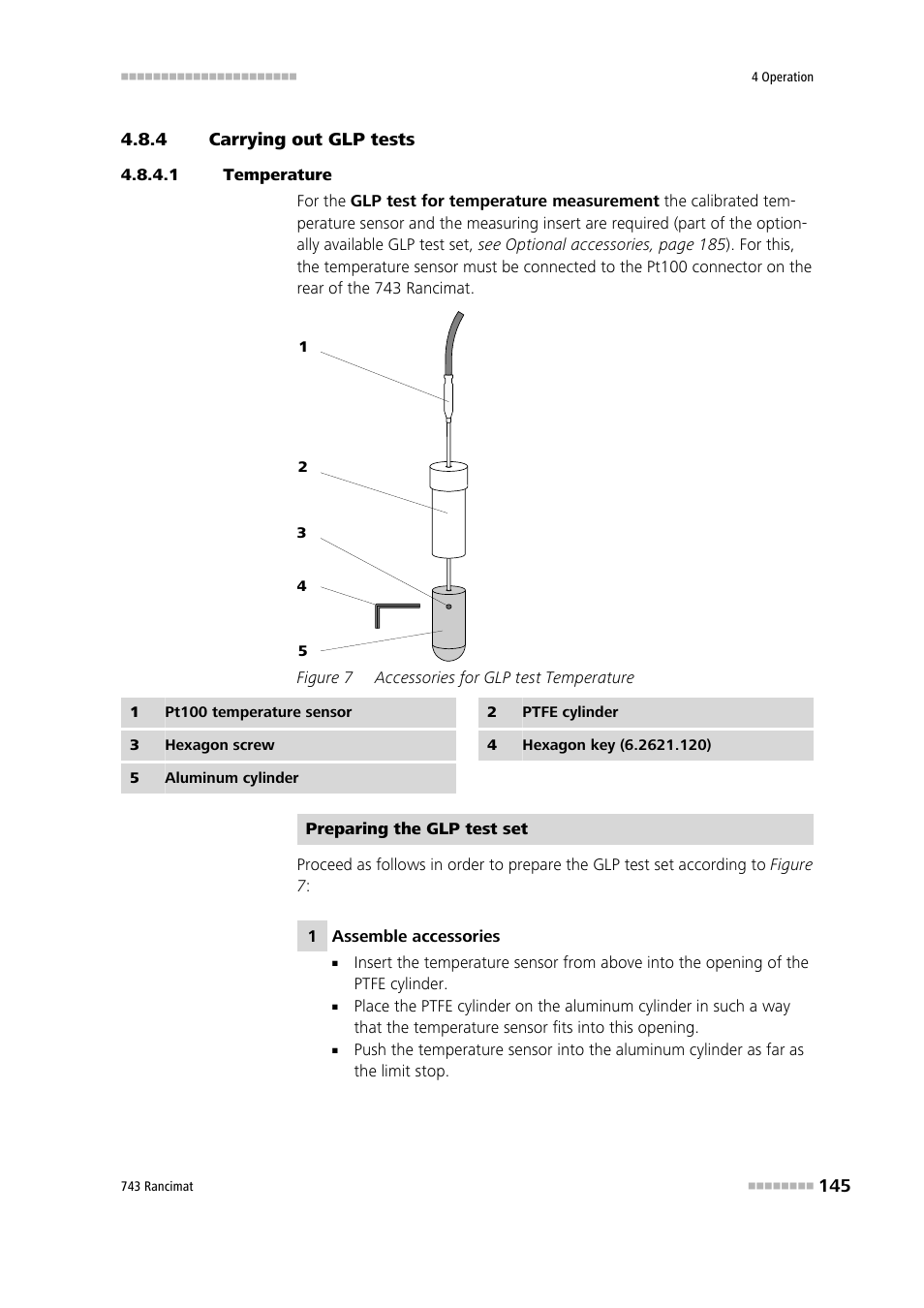 4 carrying out glp tests, 1 temperature, Carrying out glp tests | Figure 7, Accessories for glp test temperature | Metrohm 743 Rancimat User Manual | Page 153 / 197