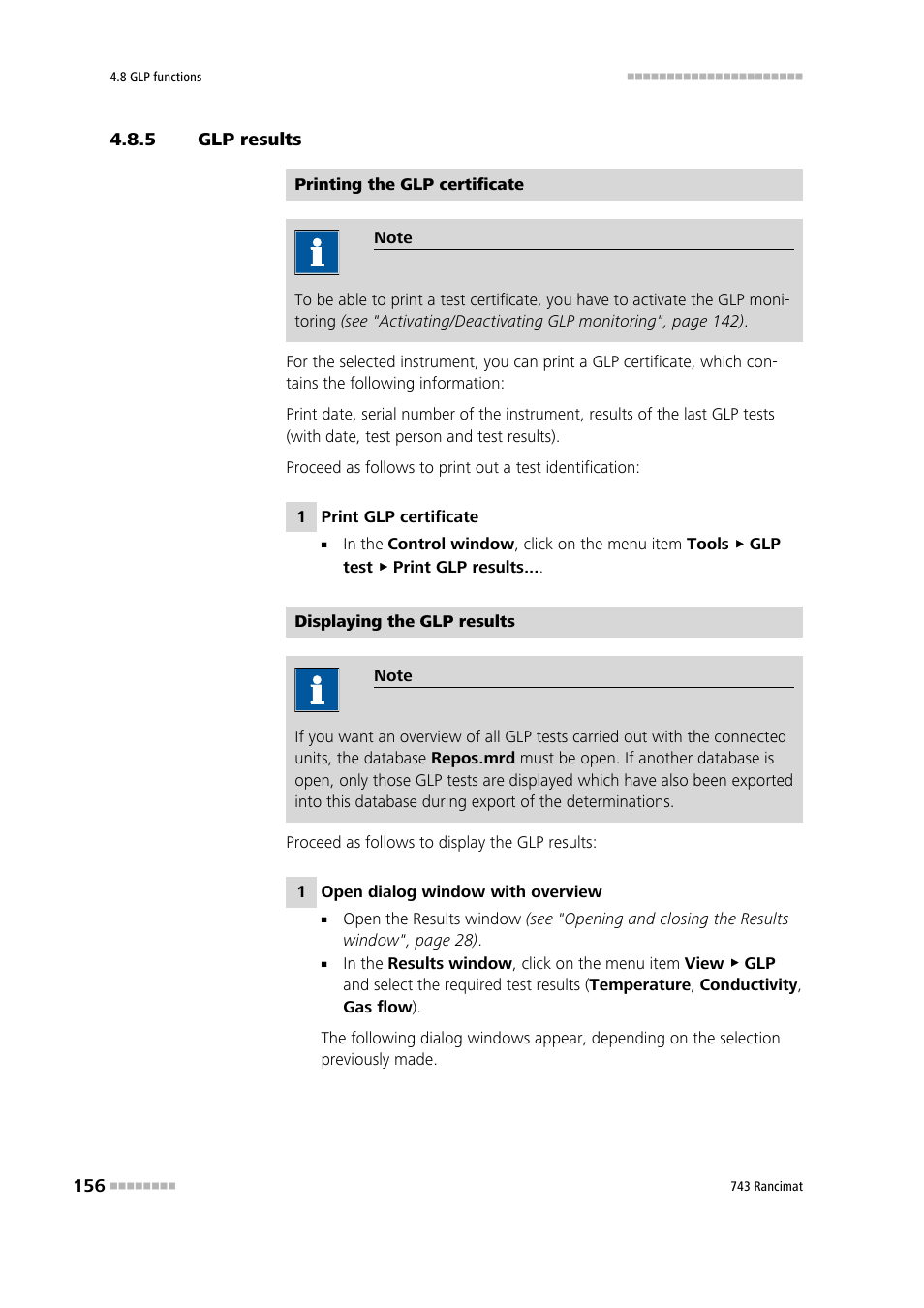 5 glp results, Glp results | Metrohm 743 Rancimat User Manual | Page 164 / 197