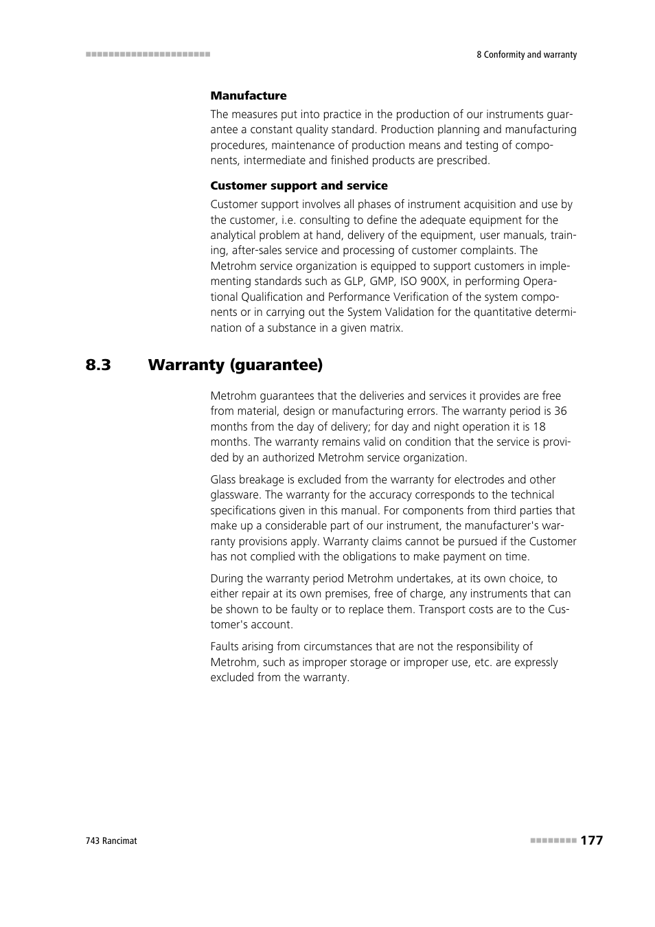 3 warranty (guarantee), Warranty (guarantee) | Metrohm 743 Rancimat User Manual | Page 185 / 197