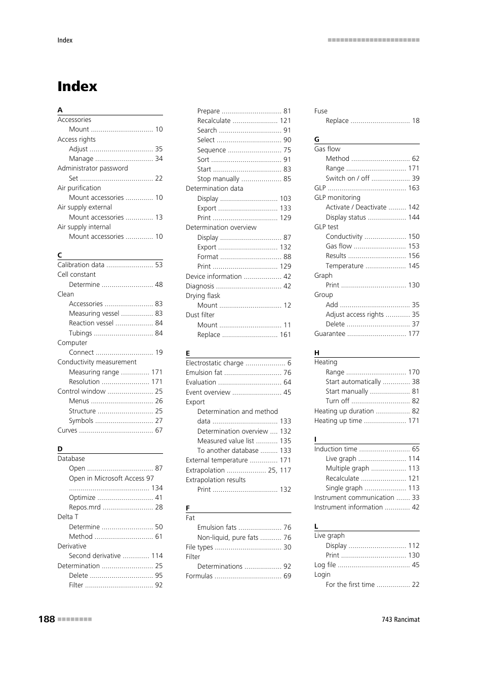 Index | Metrohm 743 Rancimat User Manual | Page 196 / 197