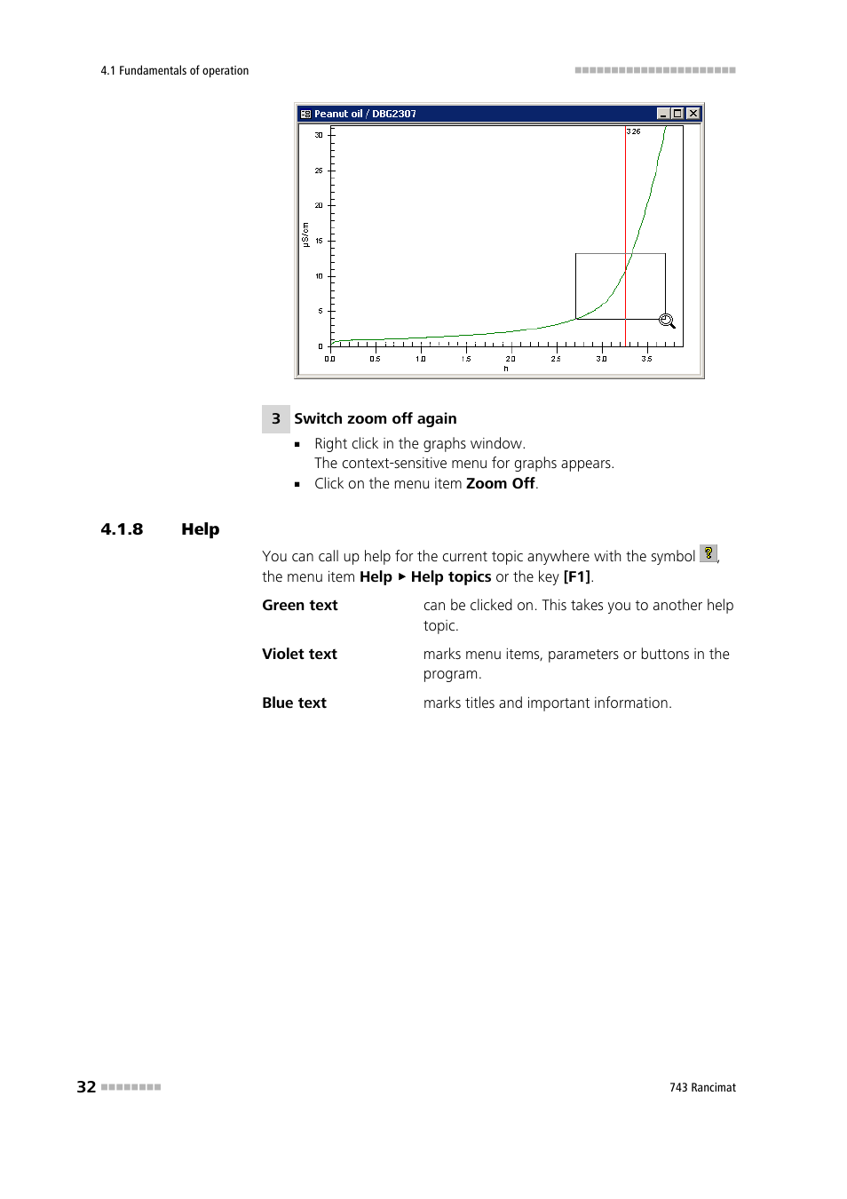 8 help, Help | Metrohm 743 Rancimat User Manual | Page 40 / 197